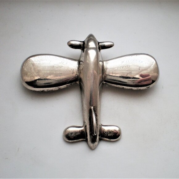 Vintage Designer Zina Signed Sterling Silver 925 Modernist Airplane Brooch Pin - Picture 1 of 3